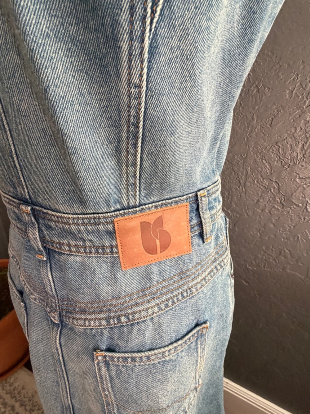 ba&sh Light Blue Denim Top with Contrast Orange Stitching - Picture 4 of 5